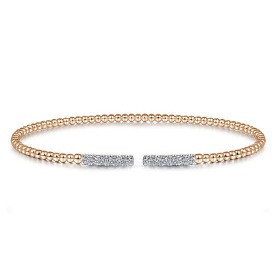 14K Rose Gold Bujukan Bead Cuff Bracelet with Diamond Pave Bars