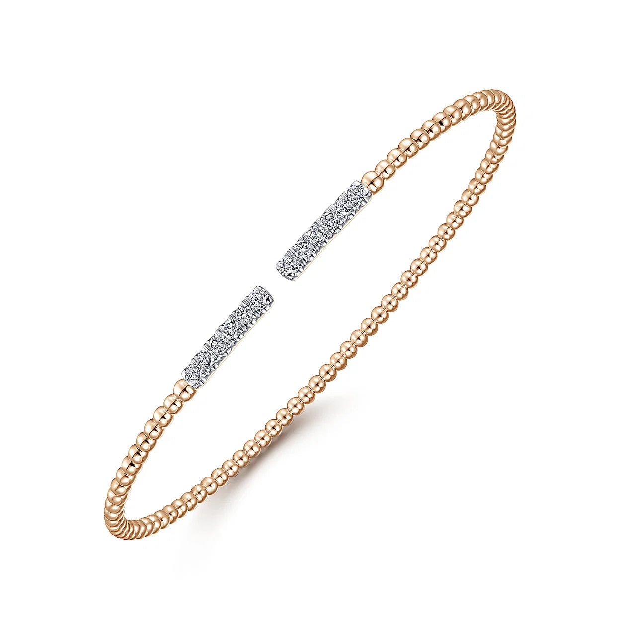 14K Rose Gold Bujukan Bead Cuff Bracelet with Diamond Pave Bars