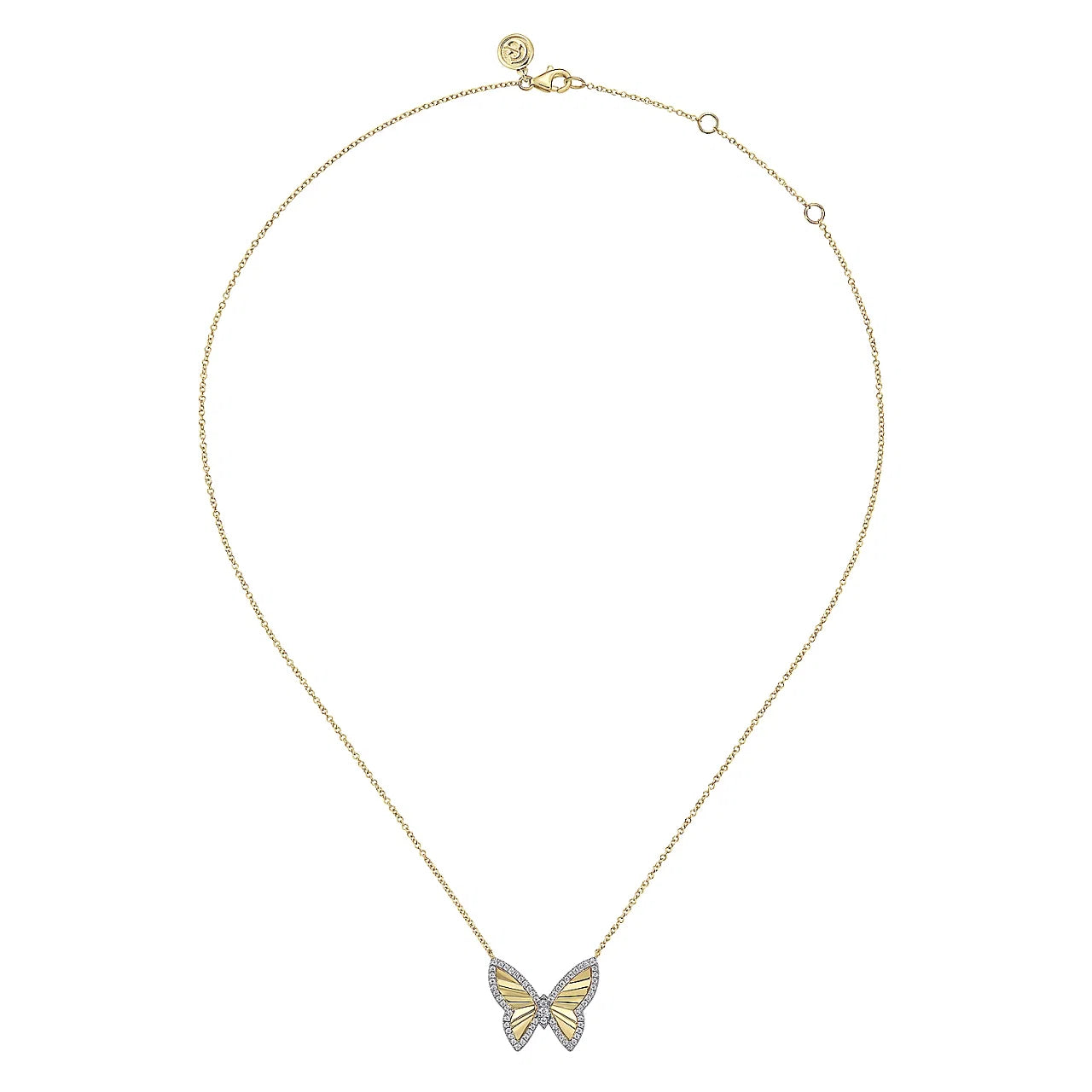 14K White and Yellow Gold Diamond Cut Butterfly Necklace