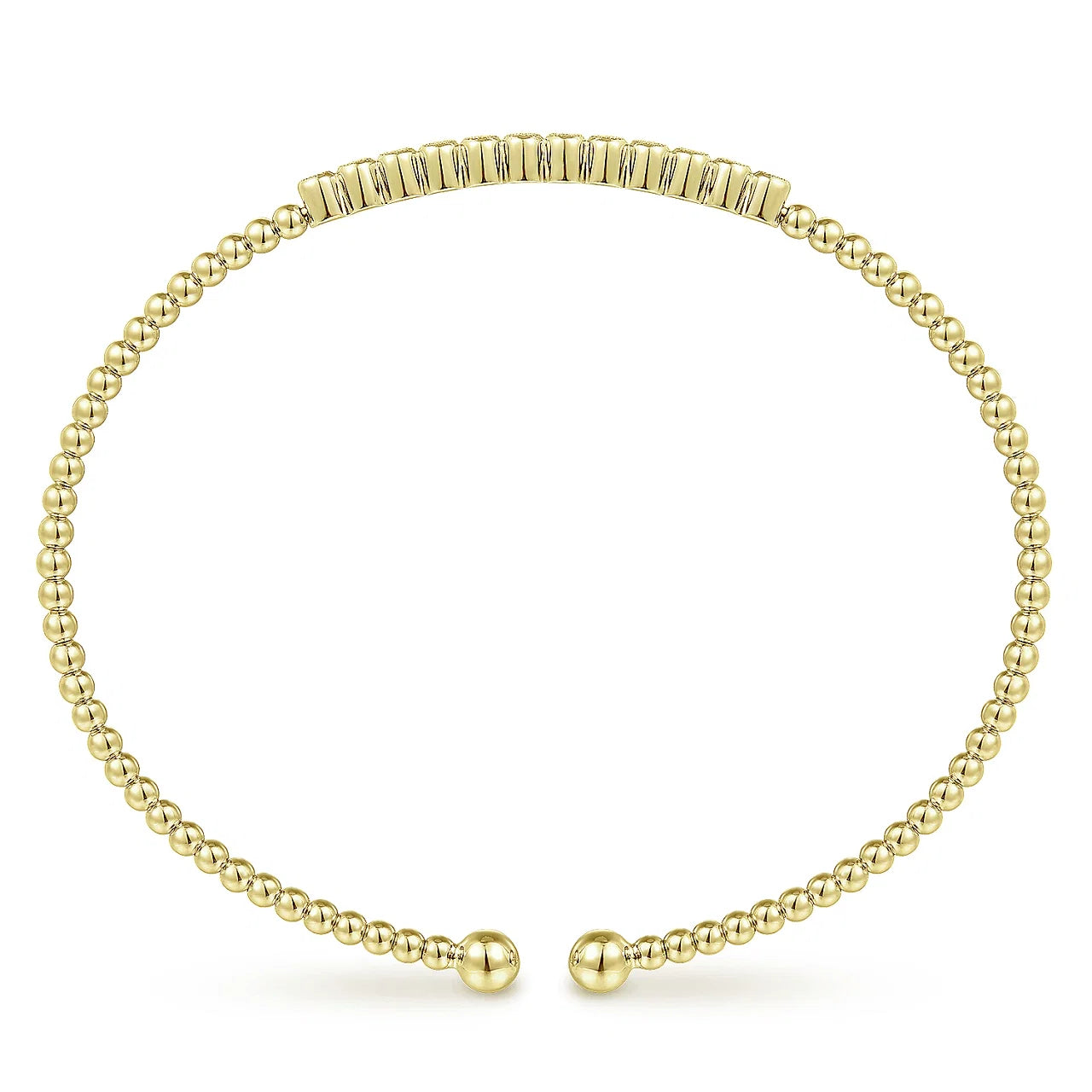 14K Yellow Gold Bujukan Bead Cuff Bracelet with Bezel Set Diamond Stations