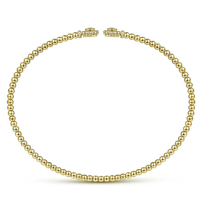 14K Yellow Gold Bujukan Split Cuff Bracelet with Diamond Flower Caps