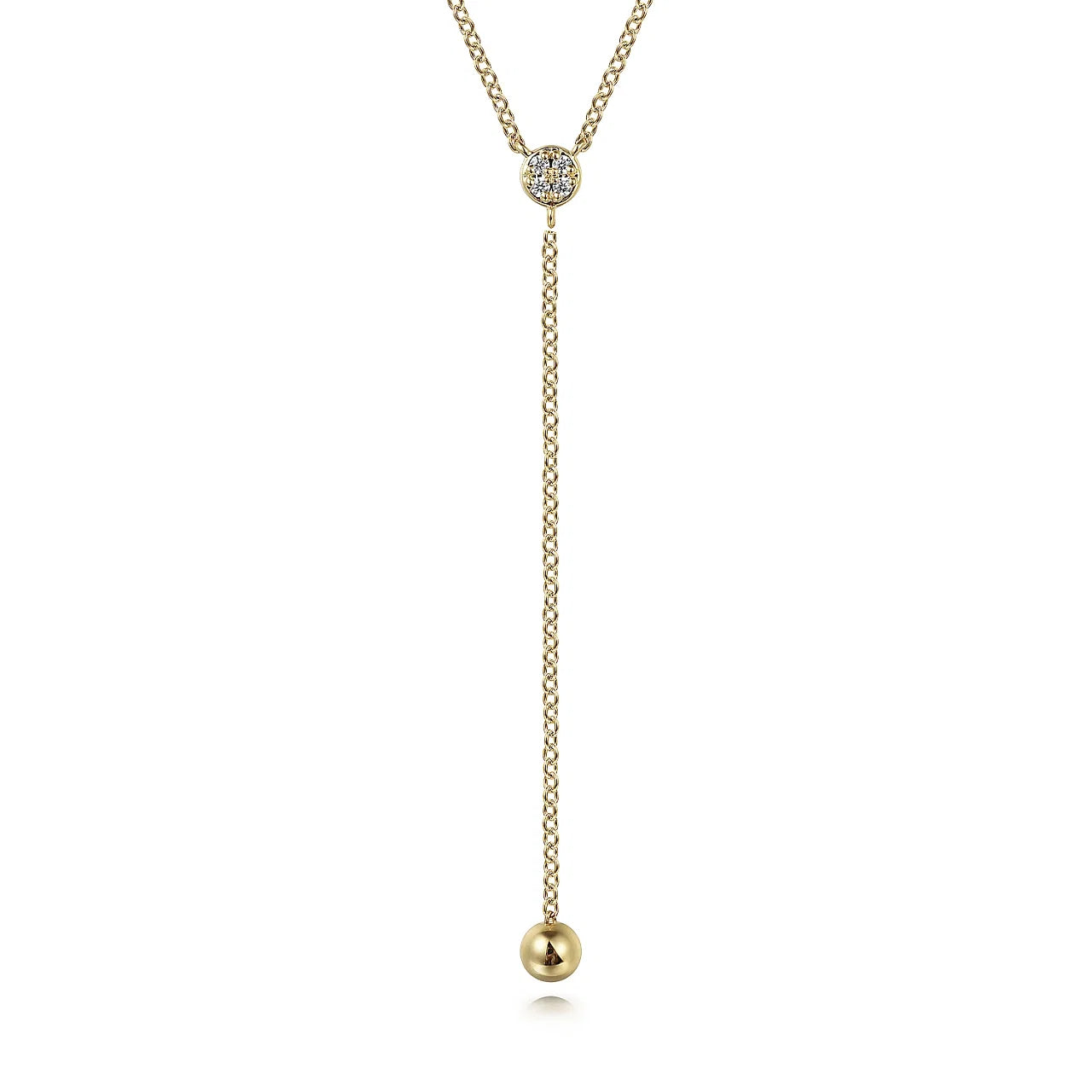 14K Yellow Gold Diamond Y-Knot Necklace with Hollow Gold Bead