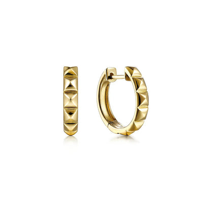 14K Yellow Gold 15mm Grommet Pattern Huggie Earrings