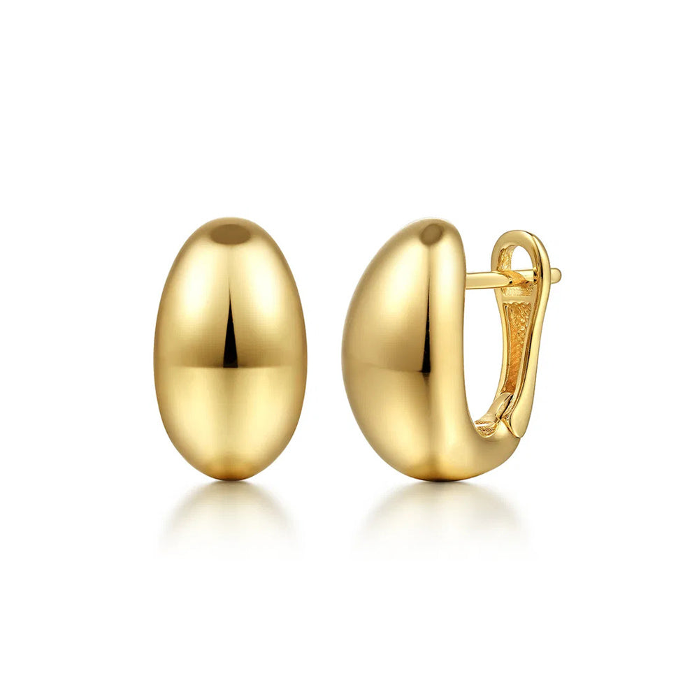 14K Yellow Gold Oval Huggie Earrings