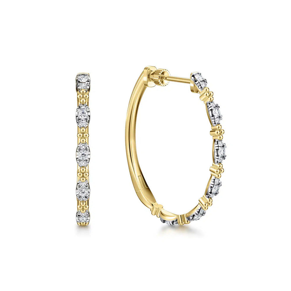 14K Yellow Gold 30mm Diamond Station Classic Hoop Earrings