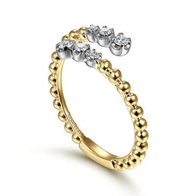 14K White-Yellow Gold Bujukan Ball and Diamond Open Bypass Ring