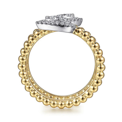 14K White-Yellow Gold Bujukan Wrap Ring with Teardrop Diamonds