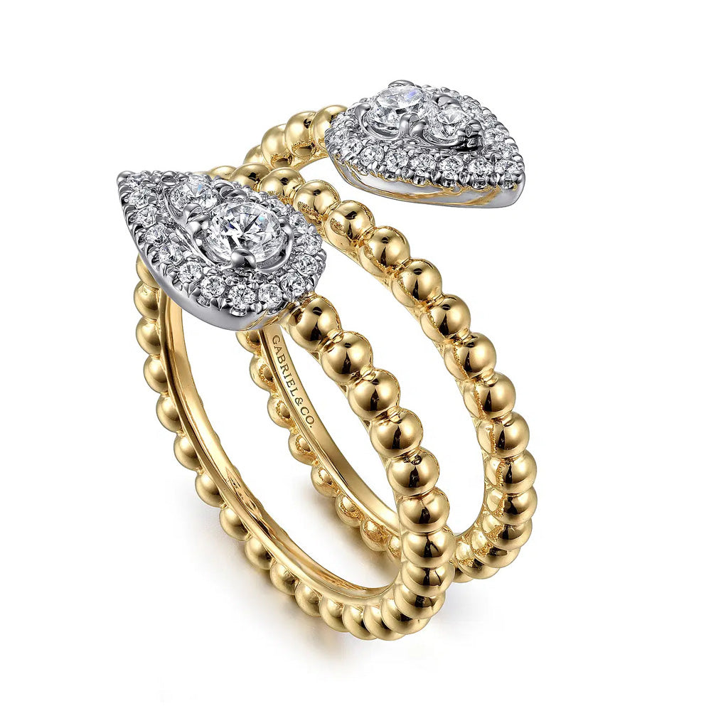 14K White-Yellow Gold Bujukan Wrap Ring with Teardrop Diamonds