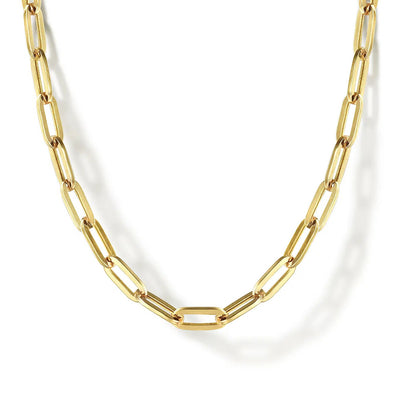 14K Yellow Gold Hollow Paper Clip Chain Necklace