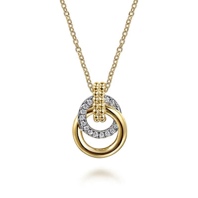 14K White Yellow Gold Bujukan Diamond Pendant Necklace