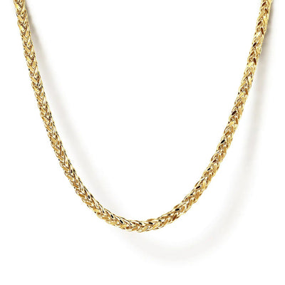 22 Inch 14K Yellow Gold Hollow Men's Wheat Chain Necklace