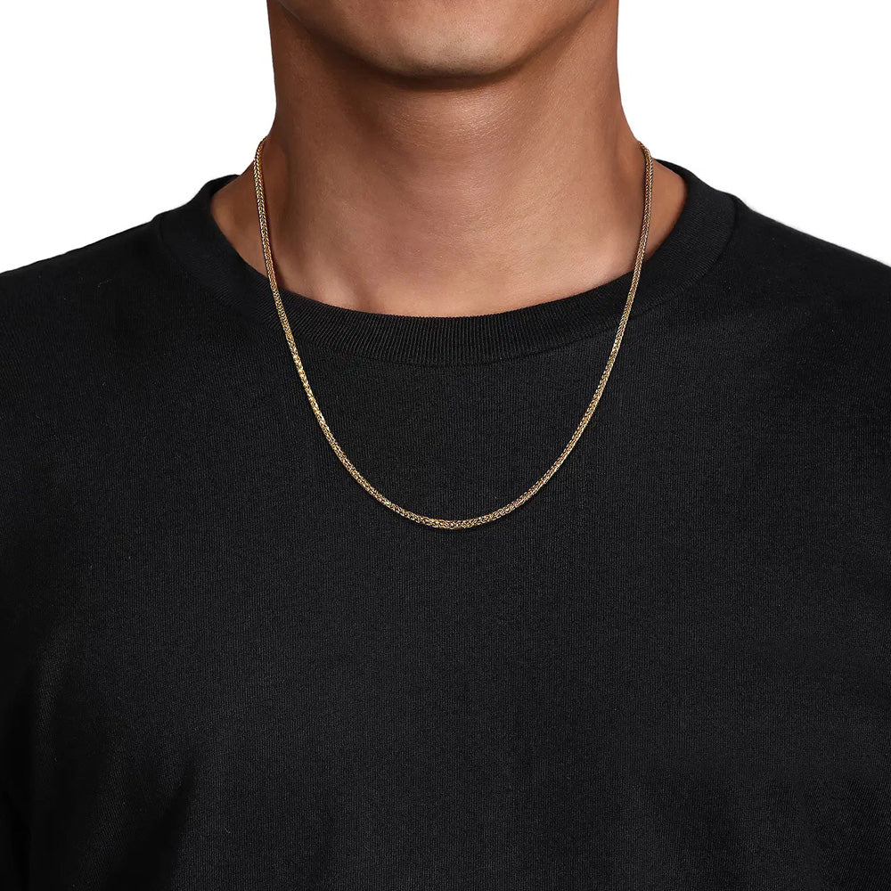 22 Inch 14K Yellow Gold Hollow Men's Wheat Chain Necklace