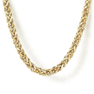 22 Inch 14K Yellow Gold Hollow Men's Wheat Chain Necklace