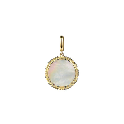 14K Yellow Gold Round Mother of Pearl Inlay Pendant