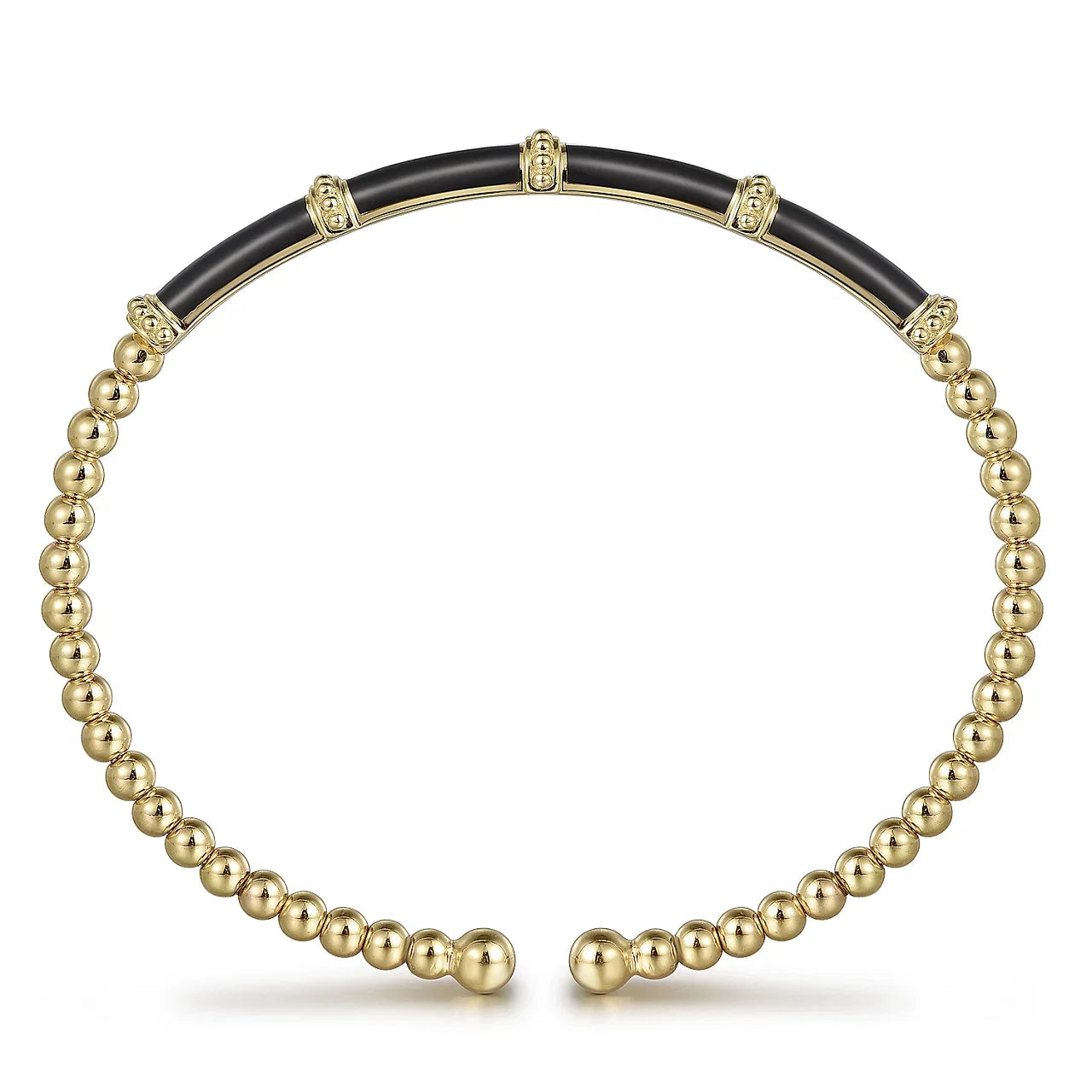 14K Yellow Gold Bujukan Beads Split Bangle with Black Enamel