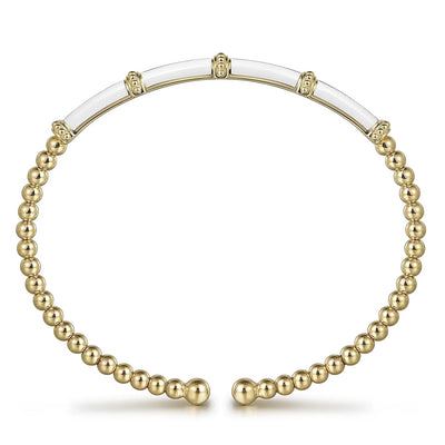 14K Yellow Gold Bujukan Beads Split Bangle with White Enamel