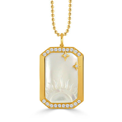 Celestia - 18k Yellow Gold Diamond Pendant With Clear Quartz Over White Mother Of Pearl