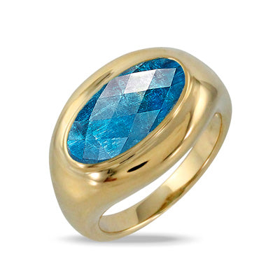 Laguna - 18k Yellow Gold Ring With Clear Quartz Over Apatite