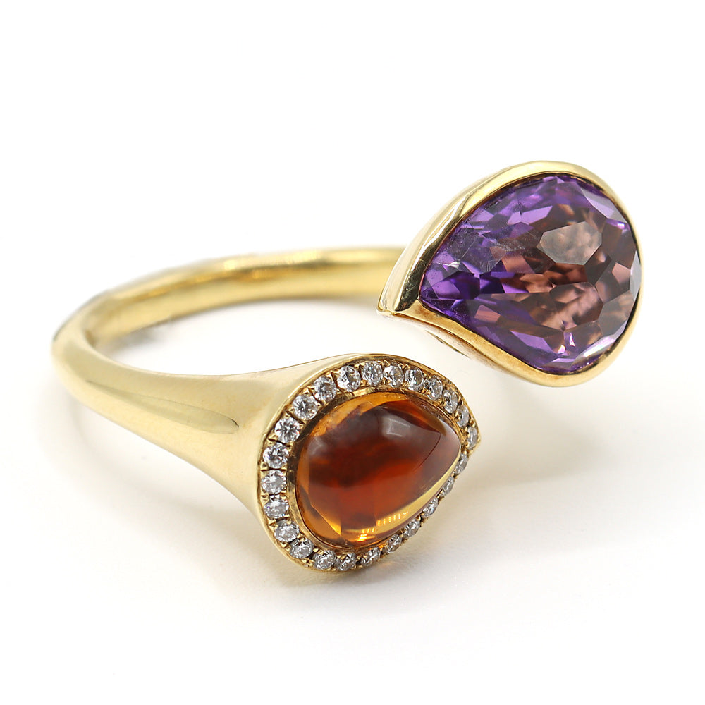 18K Yellow Amethyst & Citrine Diamond Ring