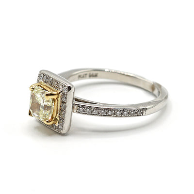 Platinum & 14K Yellow Gold Radiant Halo Diamond Ring