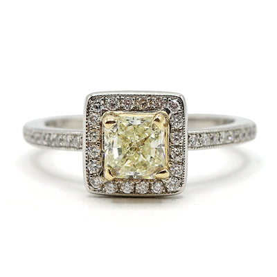 Platinum & 14K Yellow Gold Radiant Halo Diamond Ring