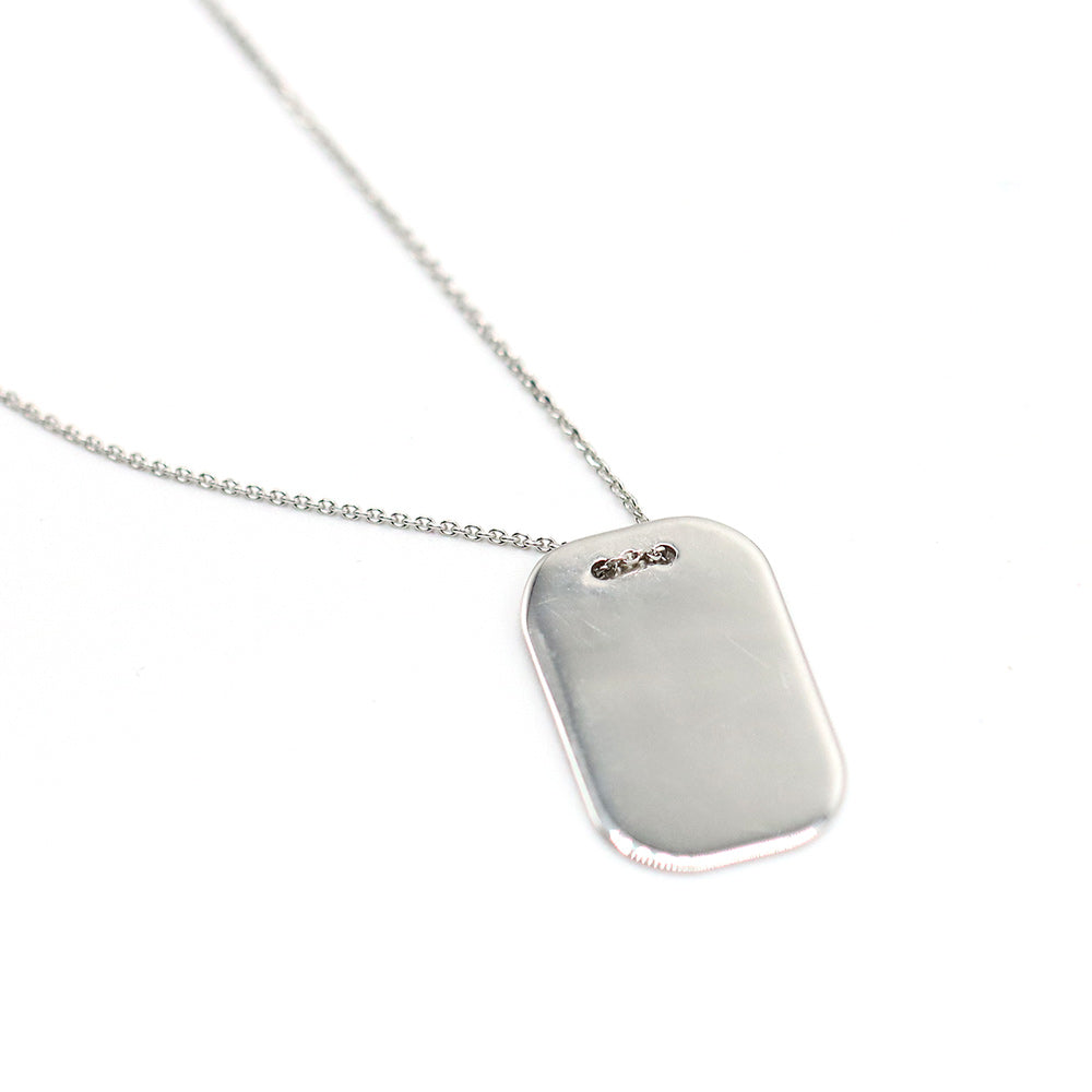 14K White Gold Dog Tag Necklace