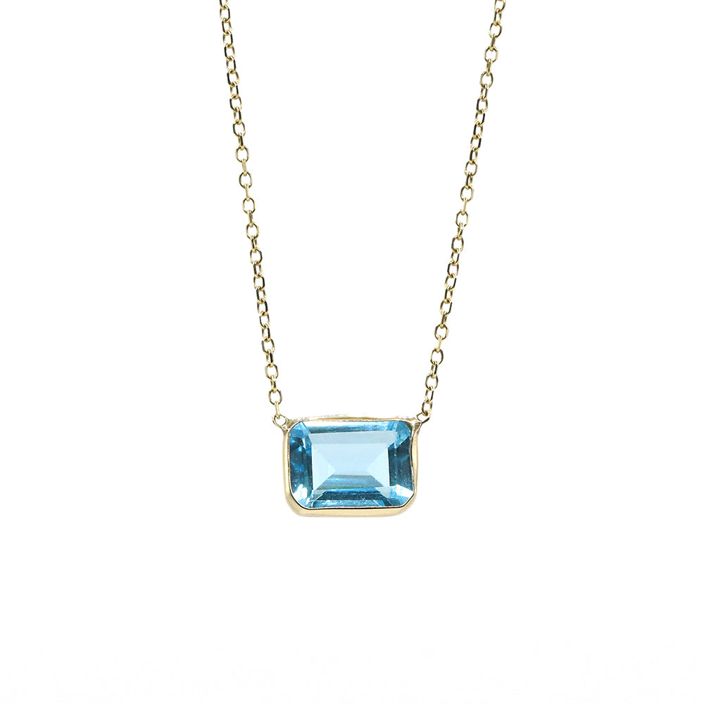 14K Yellow Gold Octagonal Blue Topaz Necklace