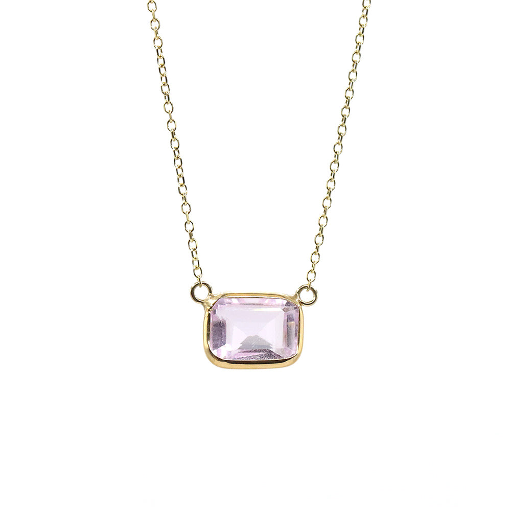 14K Yellow Gold Pale Amethyst Emerald Cut Necklace