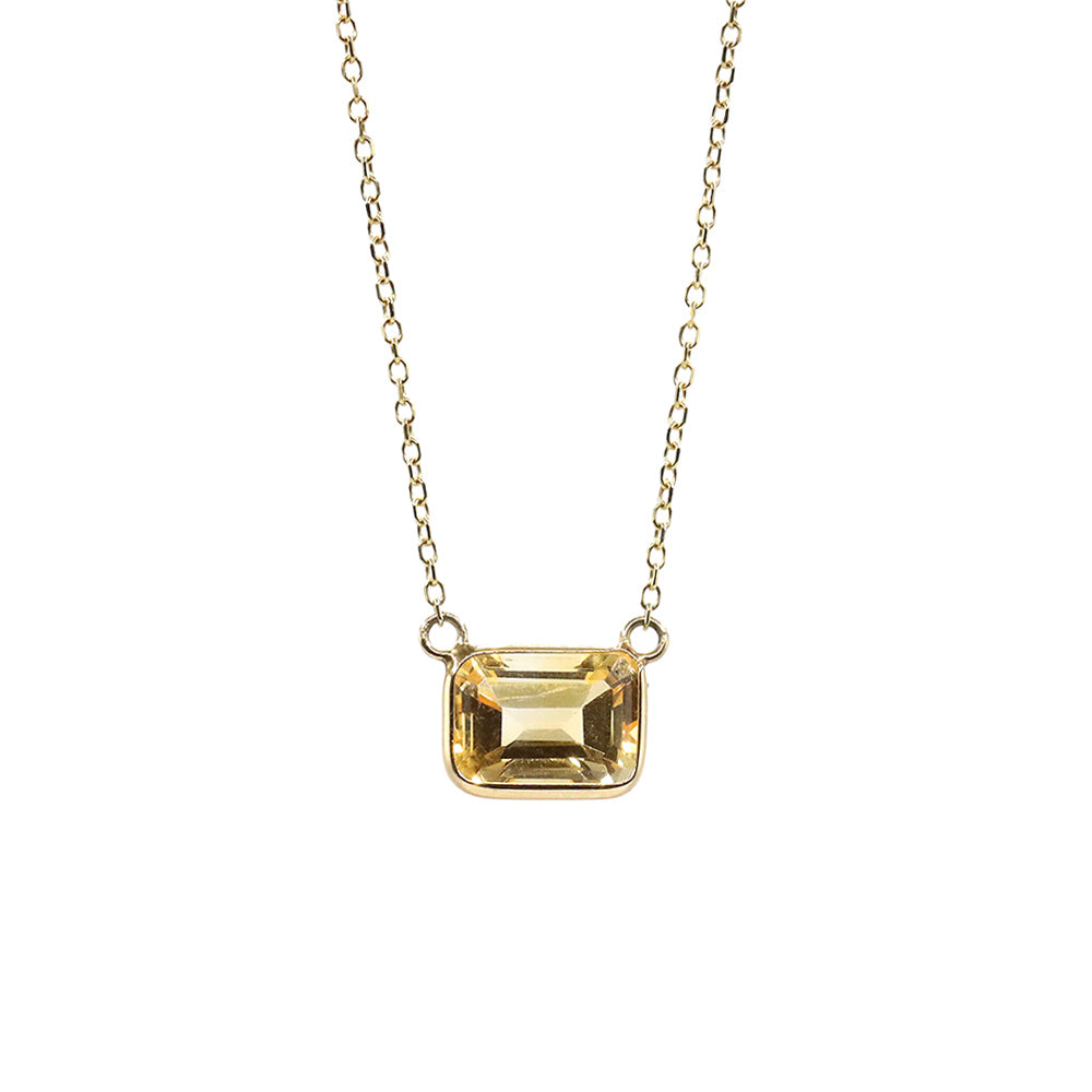 14K Yellow Gold Citrine Emerald Cut Necklace