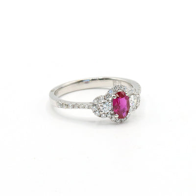 18K White Gold Ruby Diamond Halo Ring