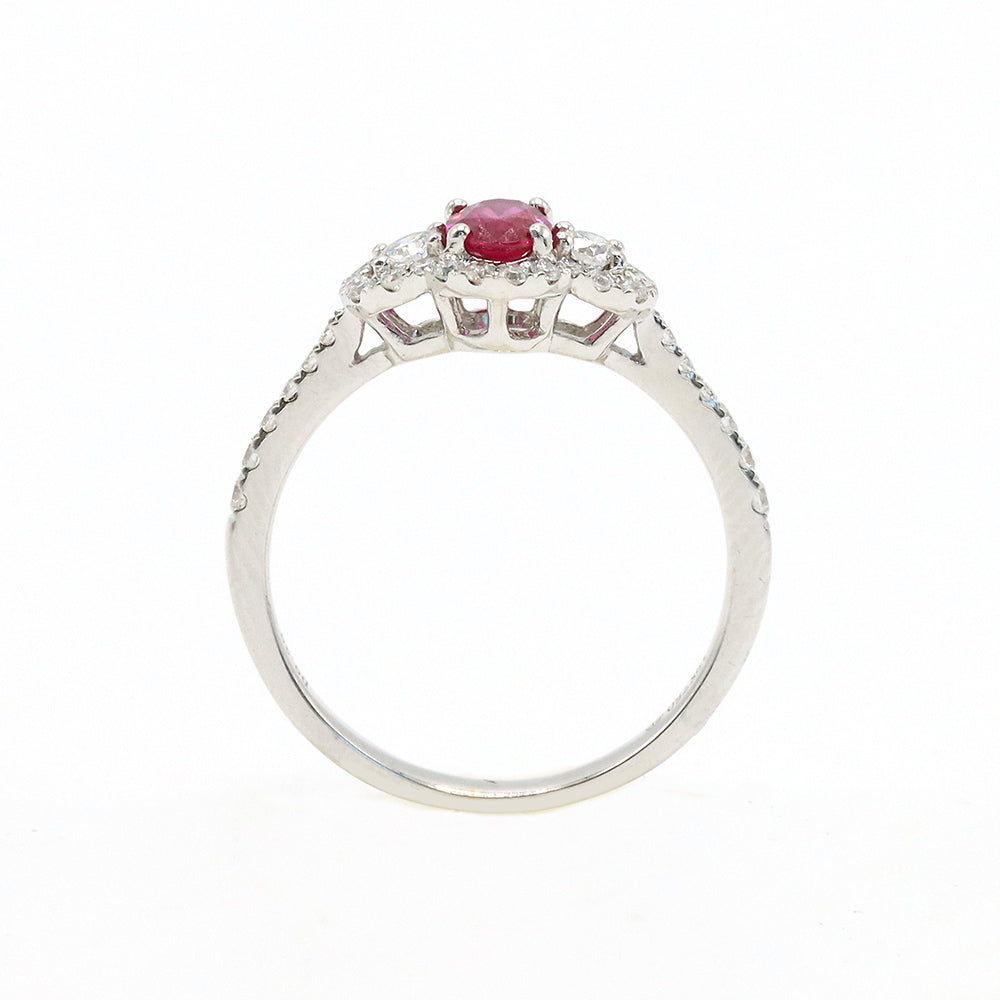 18K White Gold Ruby Diamond Halo Ring