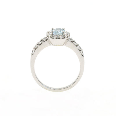 18K White Gold Aquamarine Diamond Halo Ring
