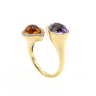 18K Yellow Amethyst & Citrine Diamond Ring