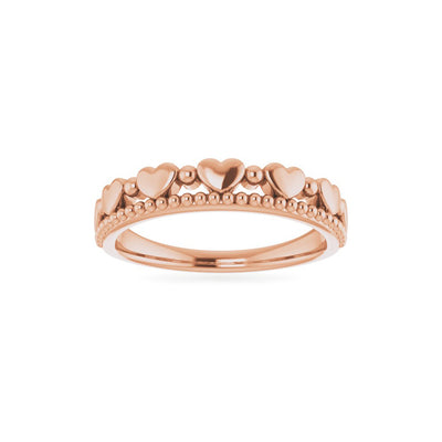 The Clara - 14K Rose Stackable Beaded Heart Ring