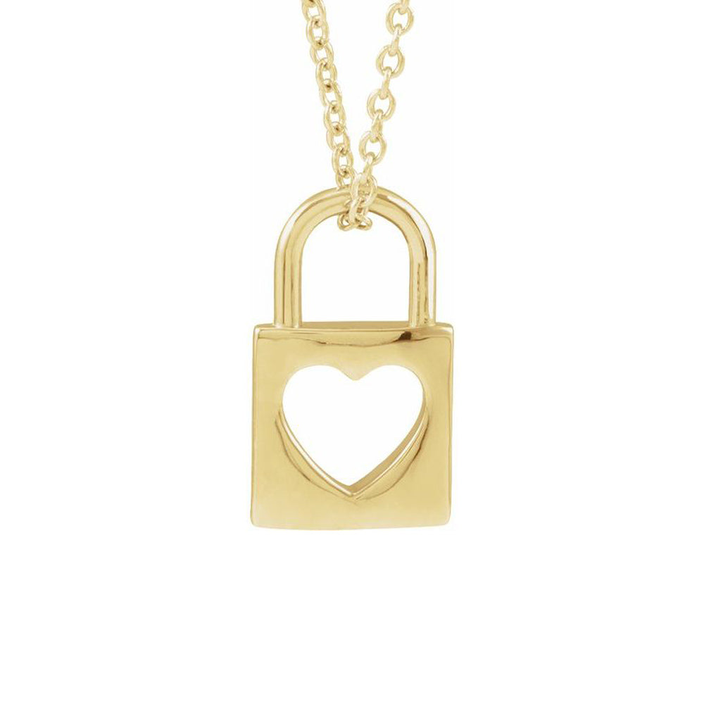 The Theresa - 14K Yellow 13.6x9 mm Cutout Heart Lock 16-18" Necklace