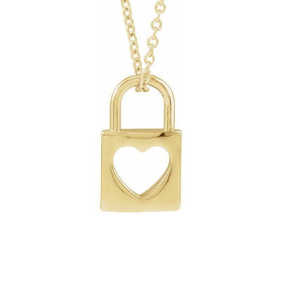 The Theresa - 14K Yellow 13.6x9 mm Cutout Heart Lock 16-18" Necklace